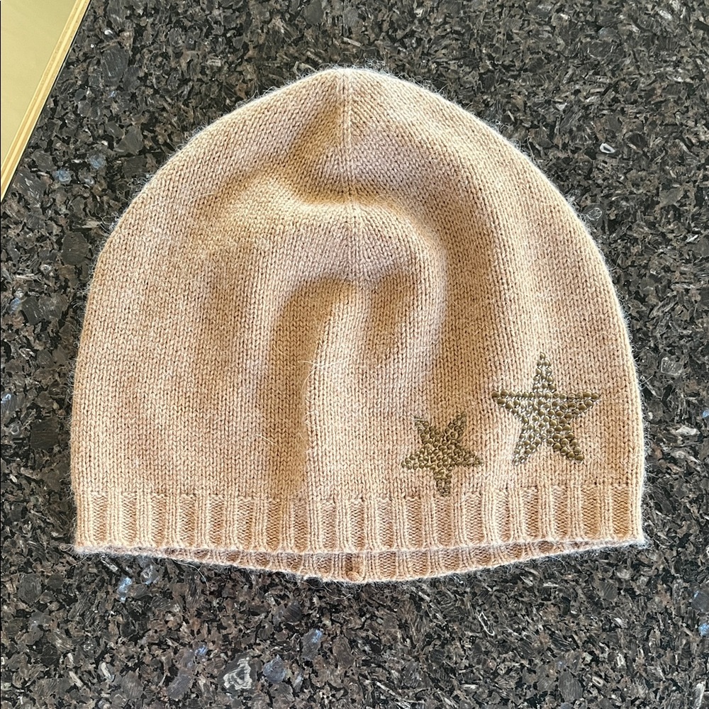 Women's Tan Knit Beanie with Star Details